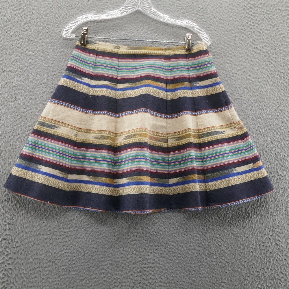Chloe Oliver Anthropologie Woven Striped Hayley Skirt 4 Ivory Blue Womens A-Line